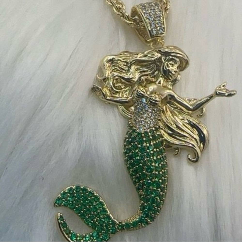 Gold and Green Mermaid Pendant Necklace